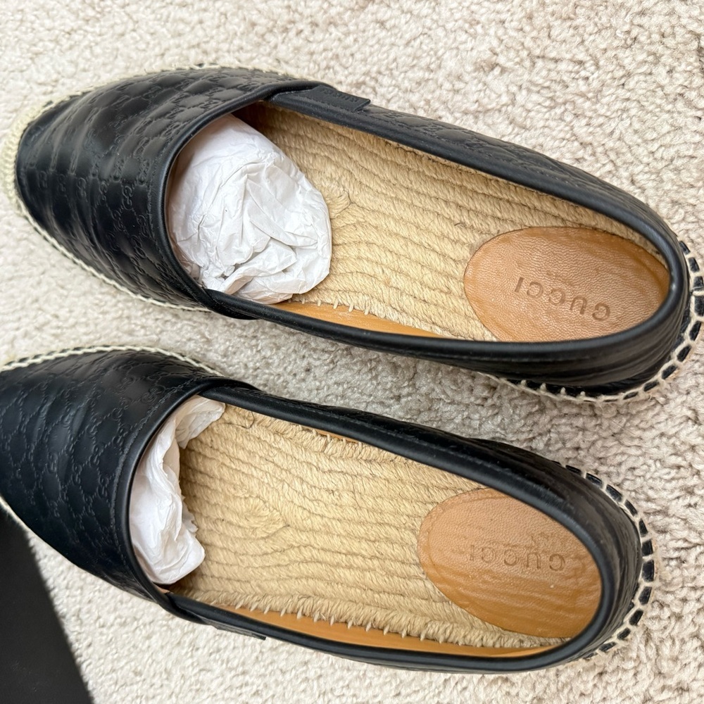 Gucci Black Embossed Leather Espadrilles - Picture 7 of 16